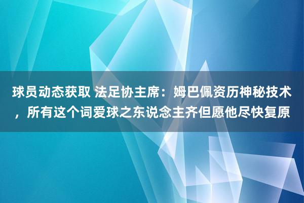 球员动态获取 法足协主席：姆巴佩资历神秘技术，所有这个词爱球之东说念主齐但愿他尽快复原